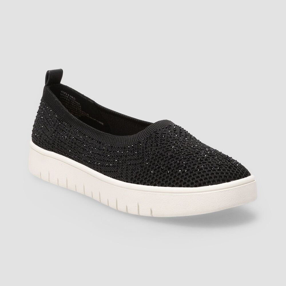 NIB Sonoma Women's Stretch Knit Ballet Slip-on Shoes Black Rhinestones - Size 6